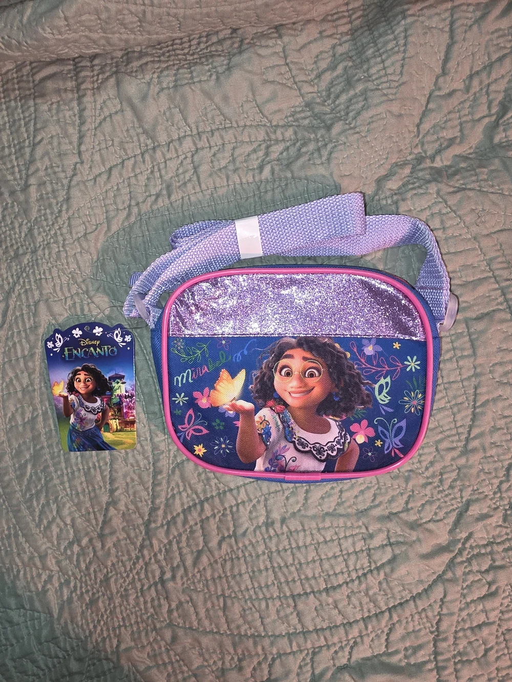 Disney Mirabel Purple Glitter Crossbody Bag with Pink Trim